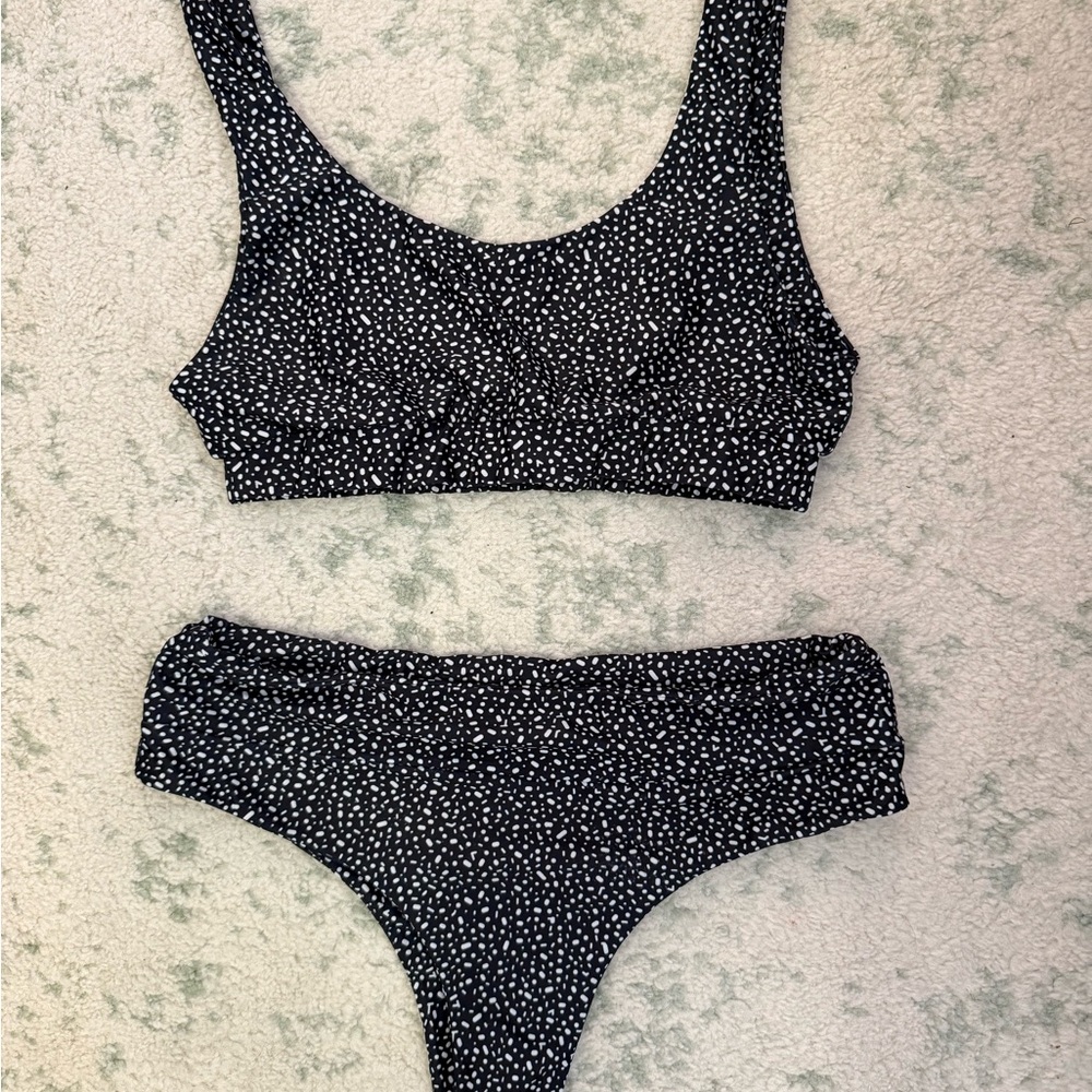 Stylish Blue and White Polka Dot Bikini Set